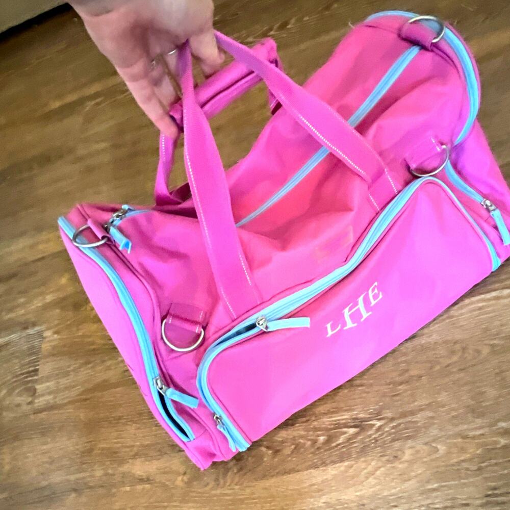 Pottery Barn Kids LIFE Large Pink/Blue Zip Duffel Gym Bag, 3 Pockets